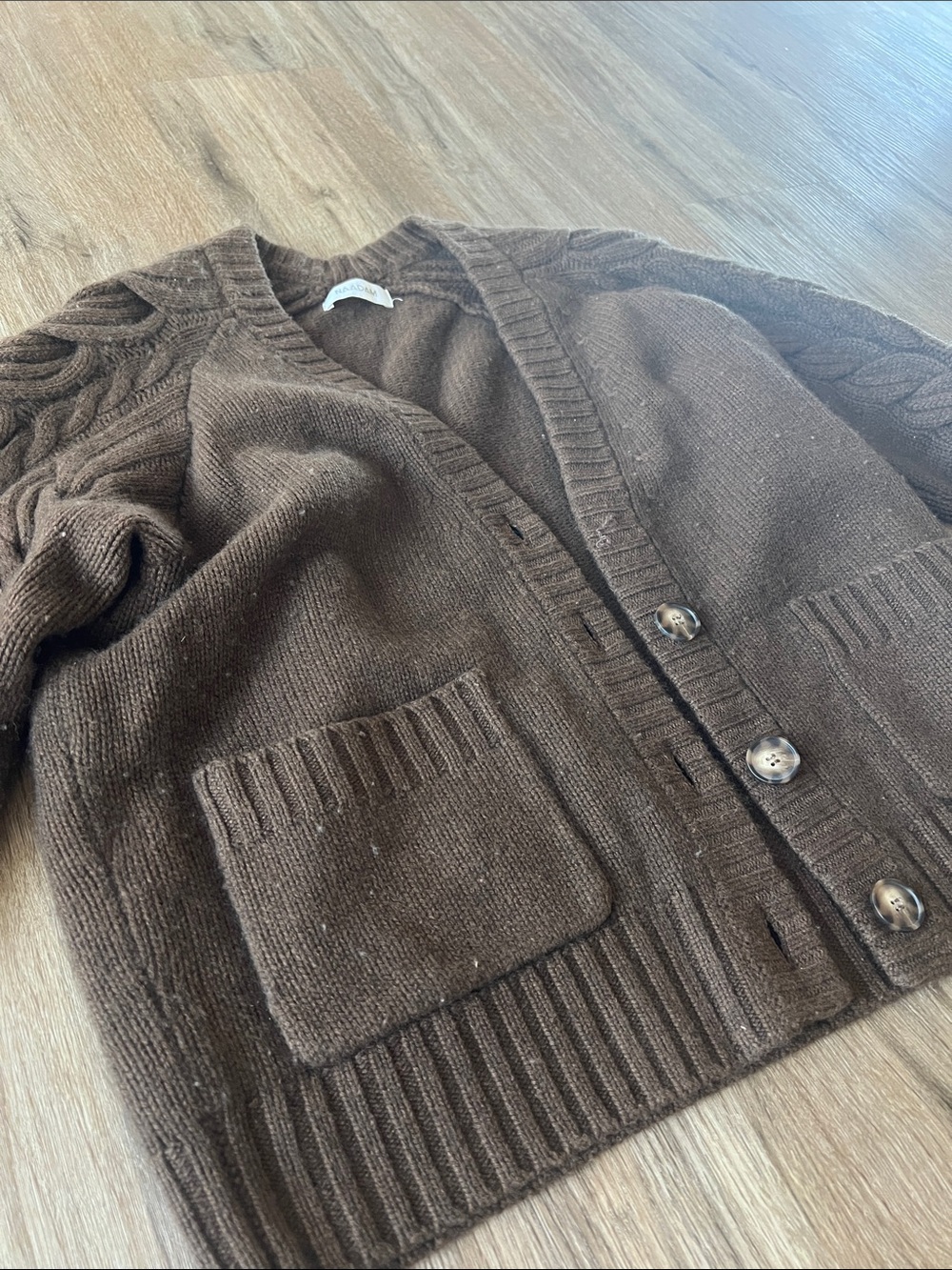 NAADAM women’s Dark Brown Cable-Detail Cardigan